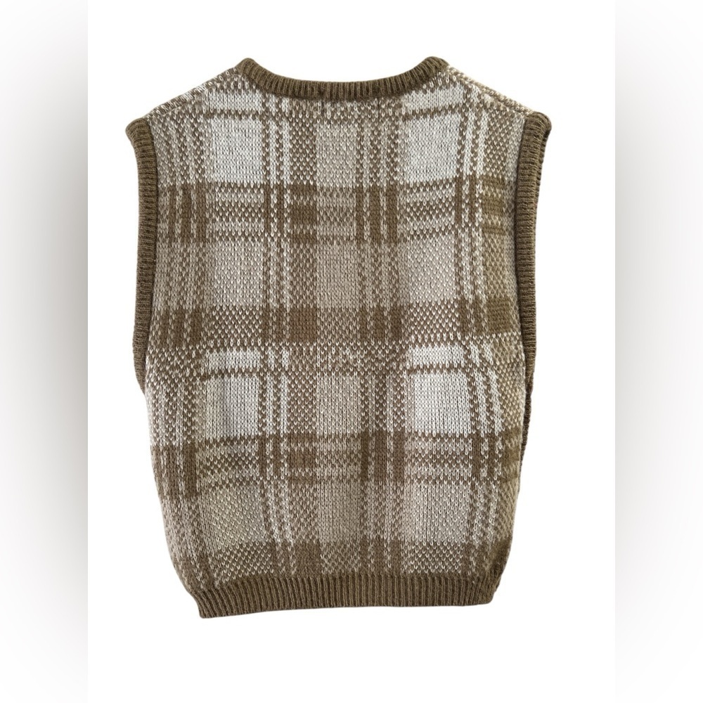 Vintage plaid Evan Picone brown and white sweater knit vest - Picture 4 of 4